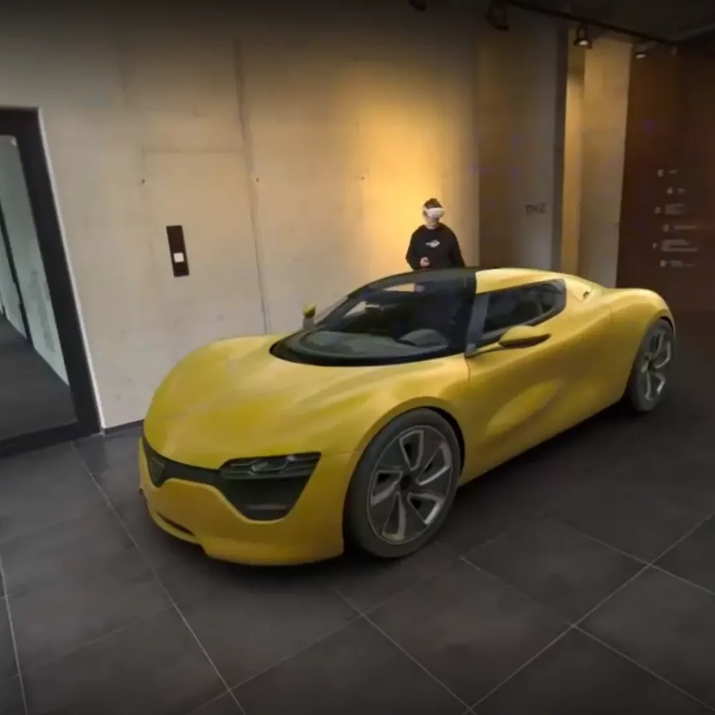 Person using our AR Car Configurator looking at a yellow car