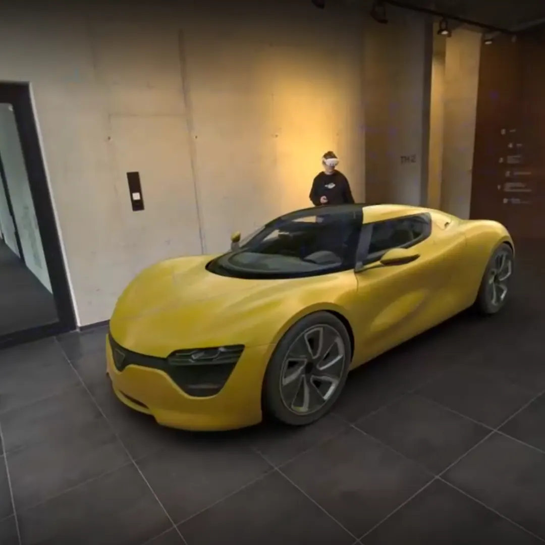 Person using our AR Car Configurator looking at a yellow car